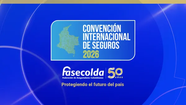 Gráfica oficial azul de la Convención Internacional de Seguros 2026 de Fasecolda.